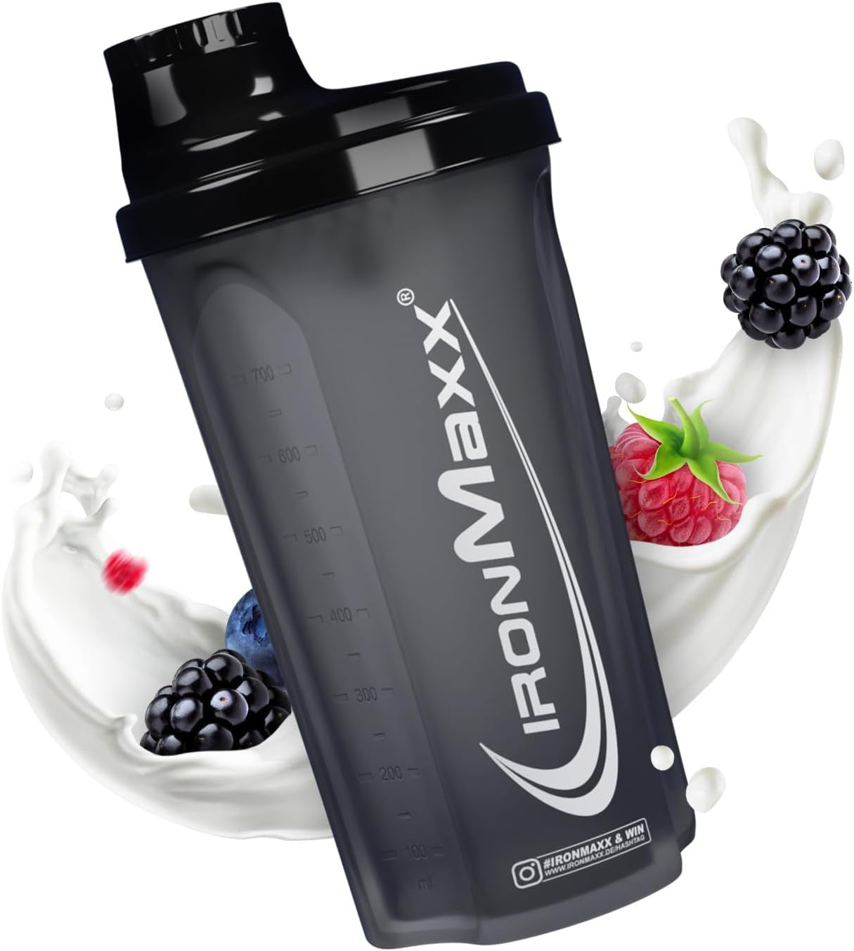 Ironmaxx Protein Shaker - 700Ml Negro Noche| Agitador De Proteínas | Tapón De Rosca, Tamiz, Escala | Sin BPA/DEHP, Hermético, Lavable