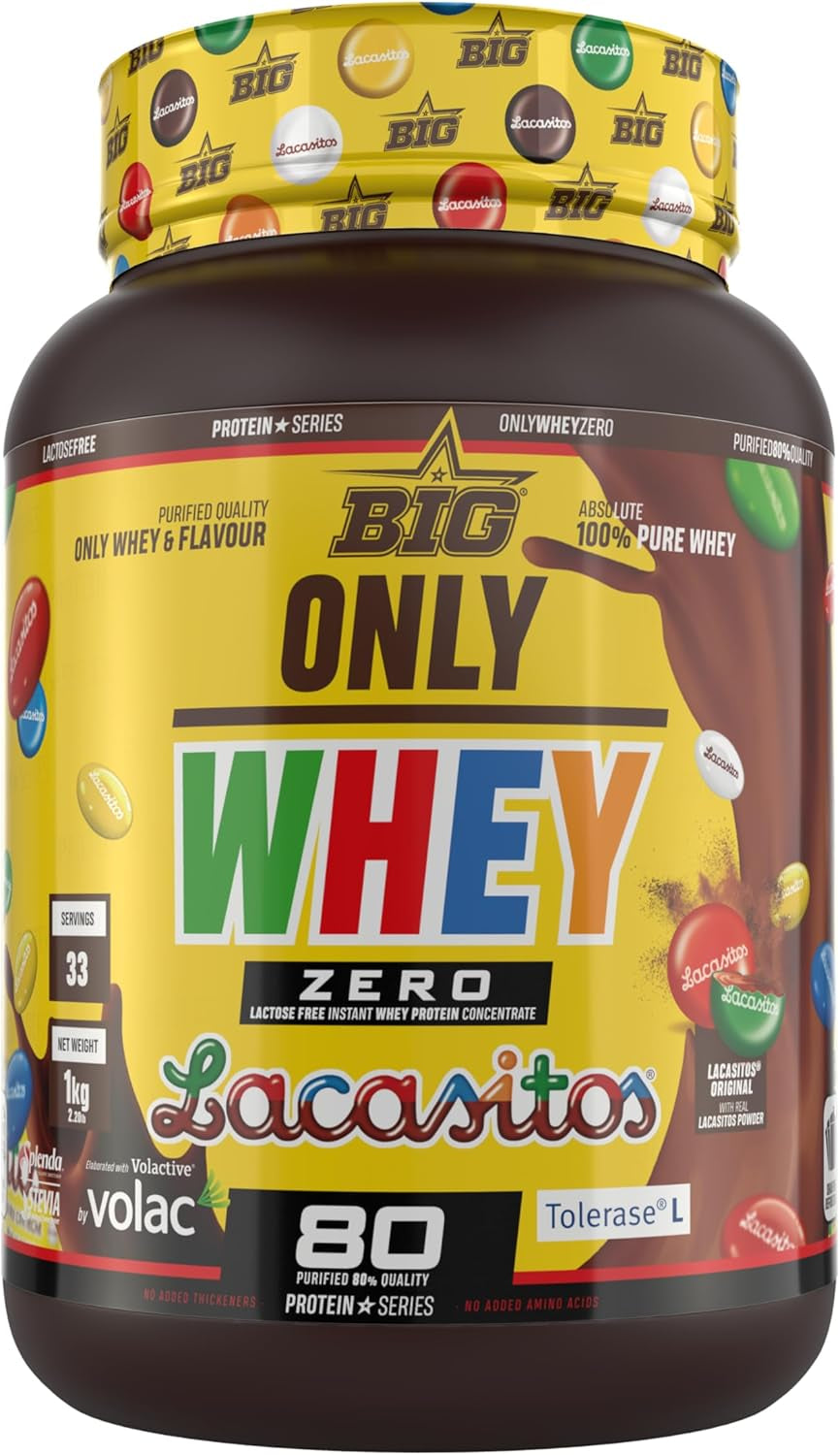 BIG - Proteinas Whey - Proteina En Polvo Para Desarrollo De Masa Muscular Y Recuperación - Materia Prima Premium - Whey Protein Sin Lactosa, Sin Azúcar, Sin Grumos (1Kg, Lacasitos)