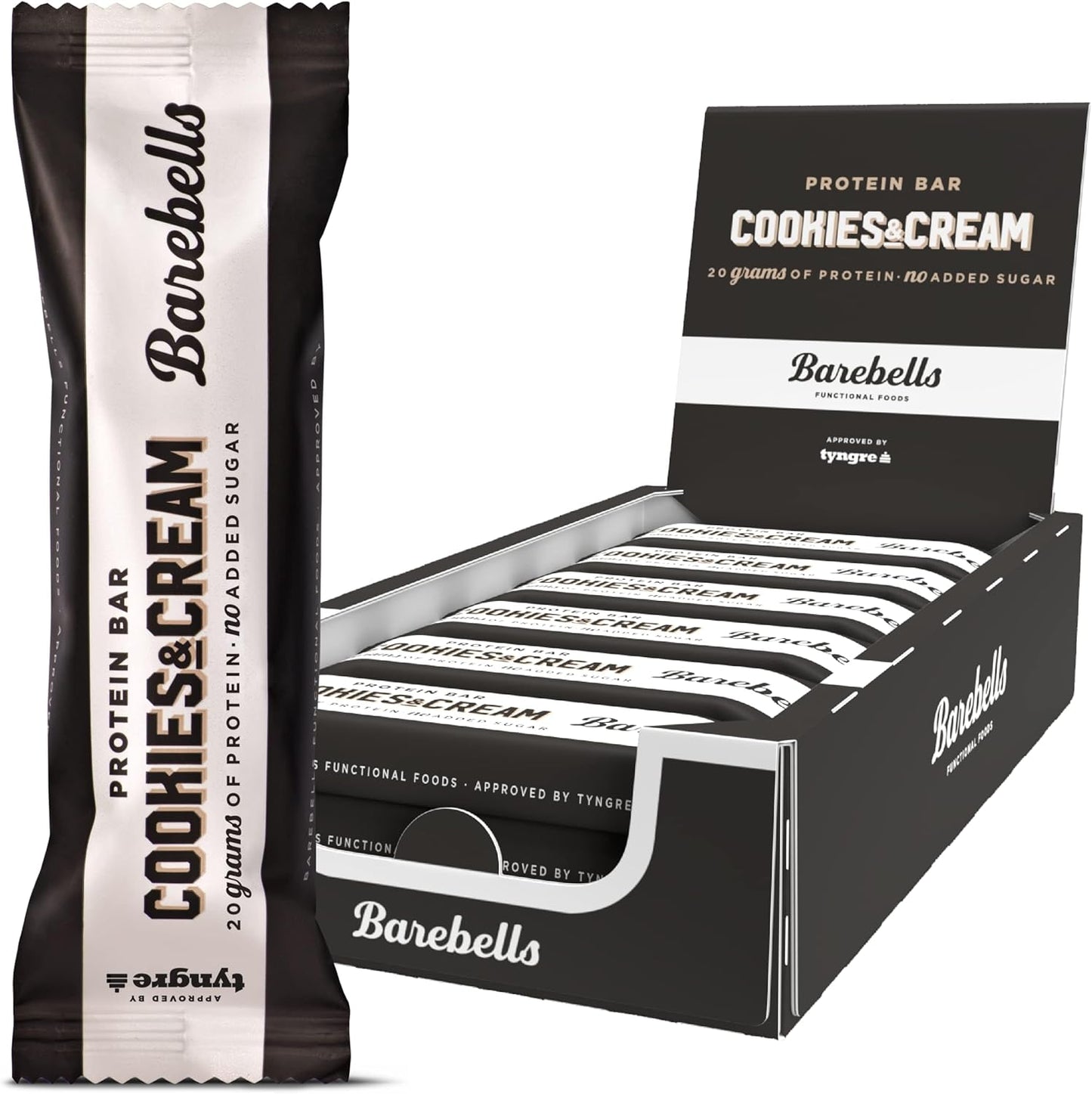 Barebells - Barritas Proteína - 20G Protein X Bar - Baja En Azúcar Y Calorías - Sin Aceite De Palma - Cookies and Cream (12 Barritas X 55G)