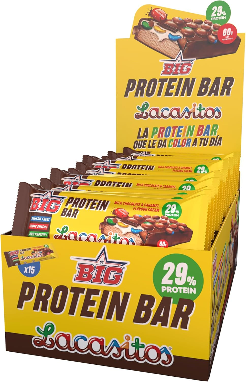BIG - Barritas Proteina - Barritas Proteinas Sin Azucar - Snack Saludable Alto En Proteínas - + 24 Gr Por Barrita - Protein Bar Con Sabores Exclusivos - Sin Gluten - (Caja (15 Uds), Lacasitos)