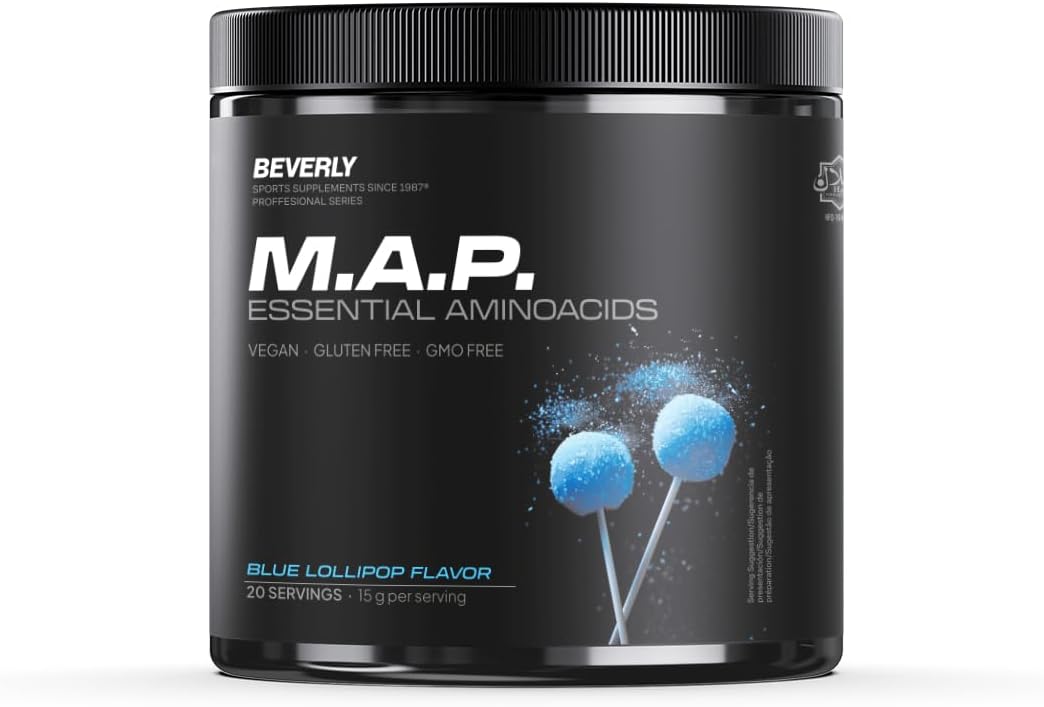 Beverly MAP - Aminoácidos Esenciales - 300 G - Con 3,4 G De Leucina Por Toma - 30 Servicios - Sabor Piruleta - Aumento De Masa Muscular Y Fuerza Sin Grasa