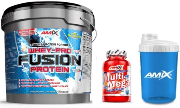 Amix Whey Pure Fusion 4 Kg Fresa + Amix Multi Mega Sport Stack 30 Tablets + Batidor