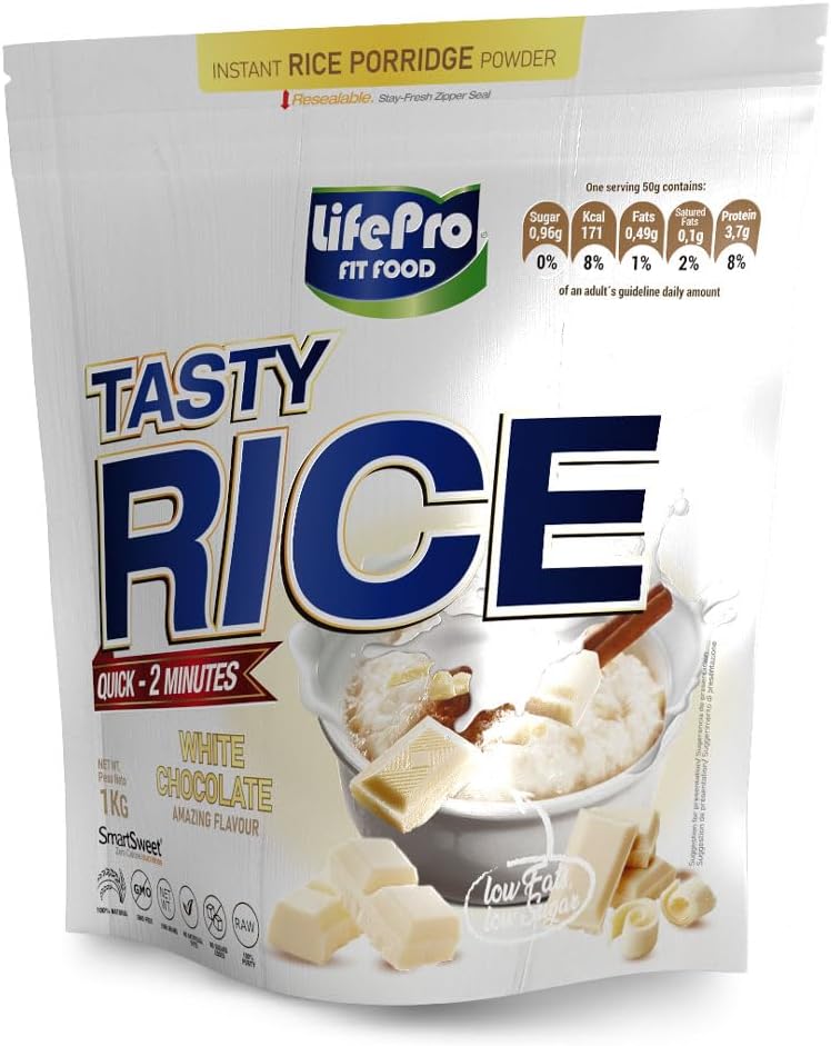 Life Pro Tasty Rice 1Kg | Harina De Arroz Pre Gelatinizada Para Mejor Asimilación Y Digestión | Carbohidratos Para Más Energía | Textura Extrafina Sin Azúcares (CHOCOLATE BLANCO)