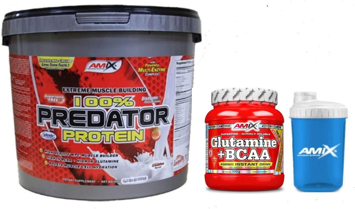 Predator Protein - 4 Kg Chocolate + Glutamina Con Bcaa 300 Gr + Mezclador