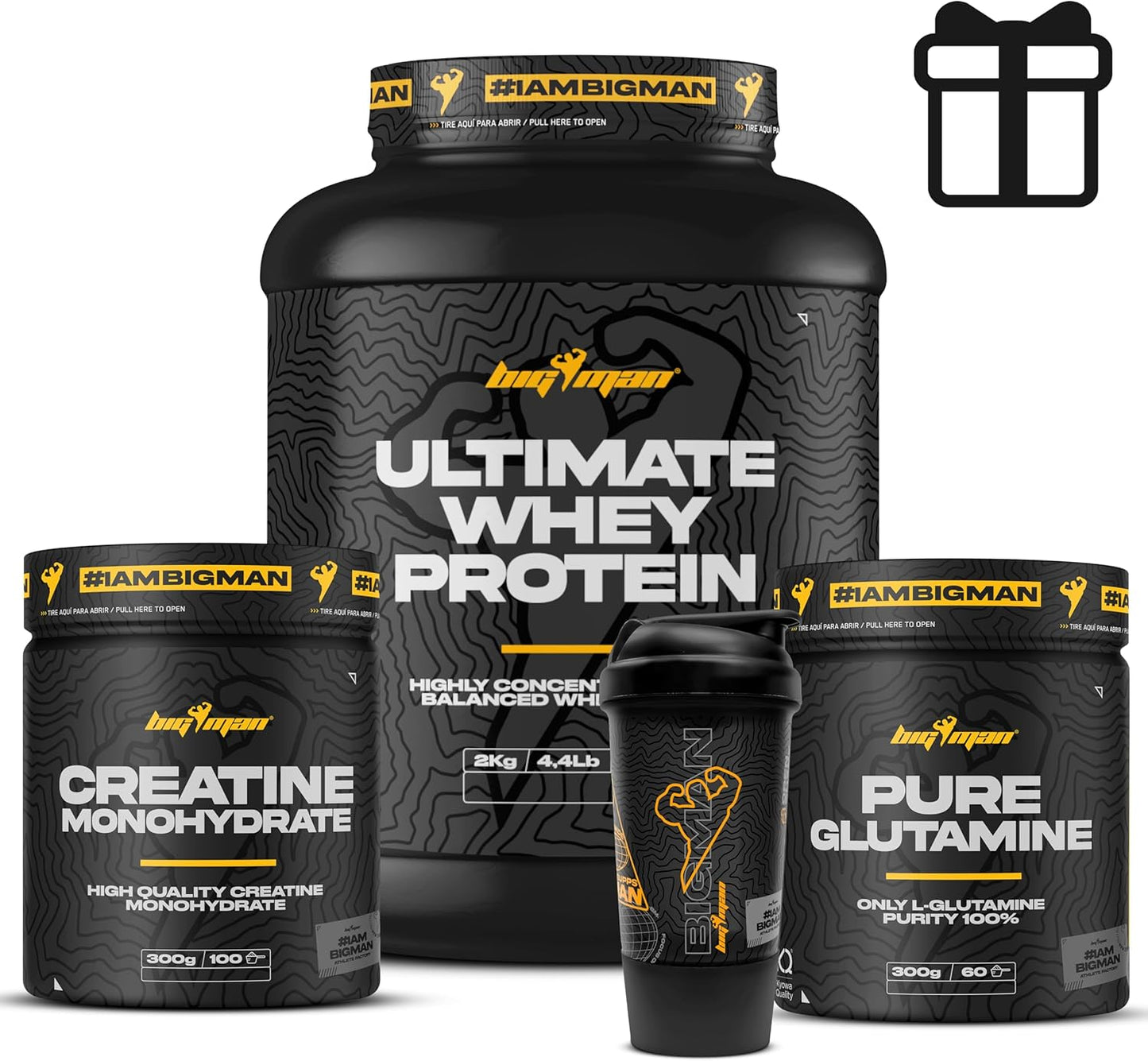 Pack Bigman | Ultimate Wehy Proteína 2Kg (Chocolate Blanco) + Creatina 300 Gr + Glutamina 300Gr + Shaker PRO | Fuerza, Resistencia | Masa Muscular | Tonificación Muscular | Recuperación Muscular