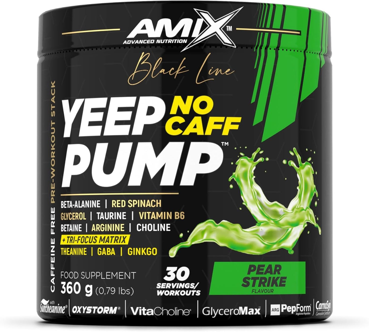Amix Black Line YEEP PUMP NO CAFF – Pre-entreno, 360 g, Sabor Jungle Monster