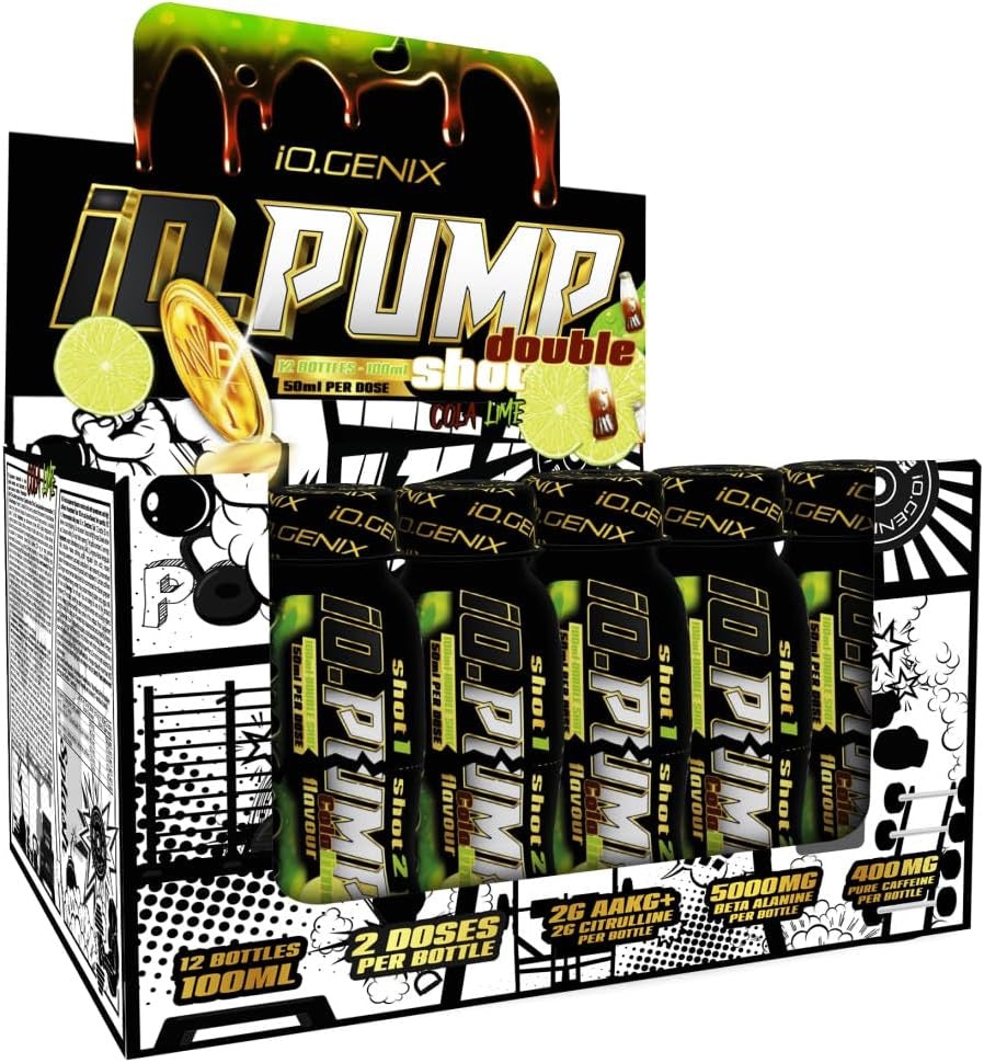 Io.Genix Io.Pump – Pre entrenamiento en 12 viales de 100 ml, 2 tomas por vial, con cafeína, beta-alanina, citrulina malato, arginina, taurina e inosina, sabor frambuesa