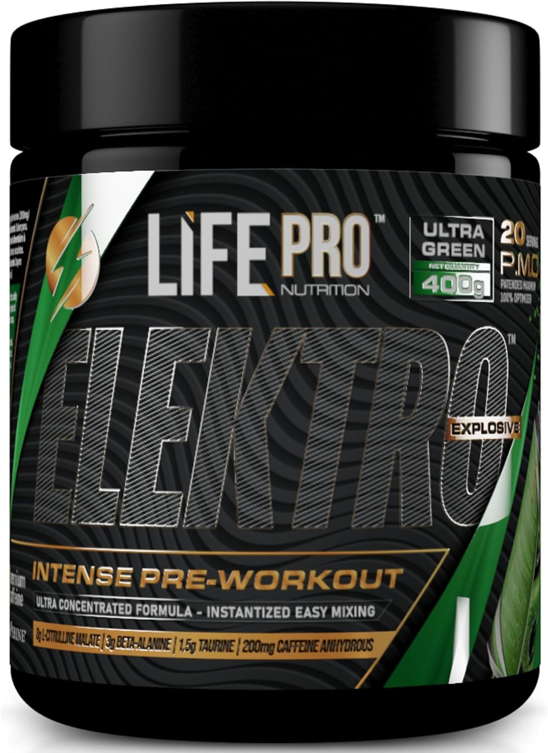 Life Pro Pre Entreno Pre Workout Elektro 400G, Pre Entreno Fuerte Con Beta Alanina, 8G Citrulina, Taurina Y Bioperine Para Máxima Absorción, Mejora El Rendimiento Y Resistencia, Ideal Para Atletas