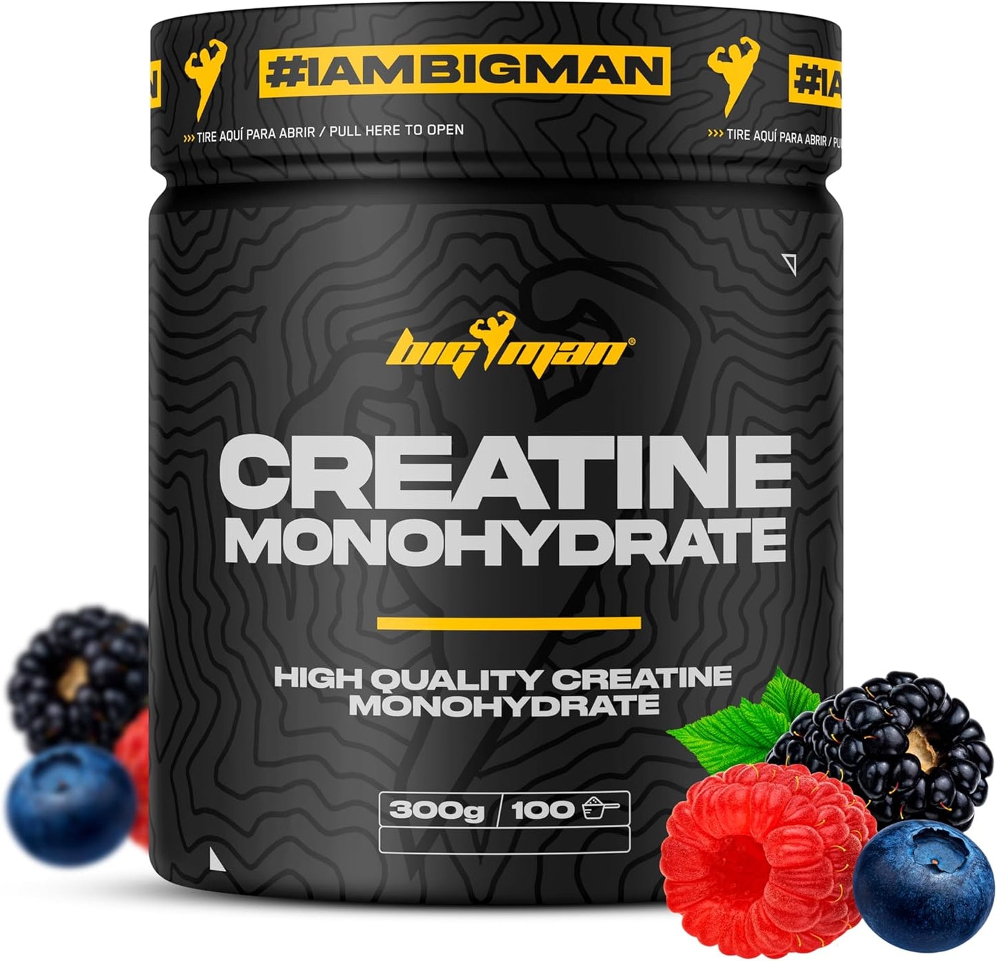 Bigman | Creatina Monohidrato 300Gr (Frutas Del Bosque) | 200 Mesh | Incrementa Resistencia | Potencia Los Efectos De Los Entrenamientos | Crecimiento Muscular