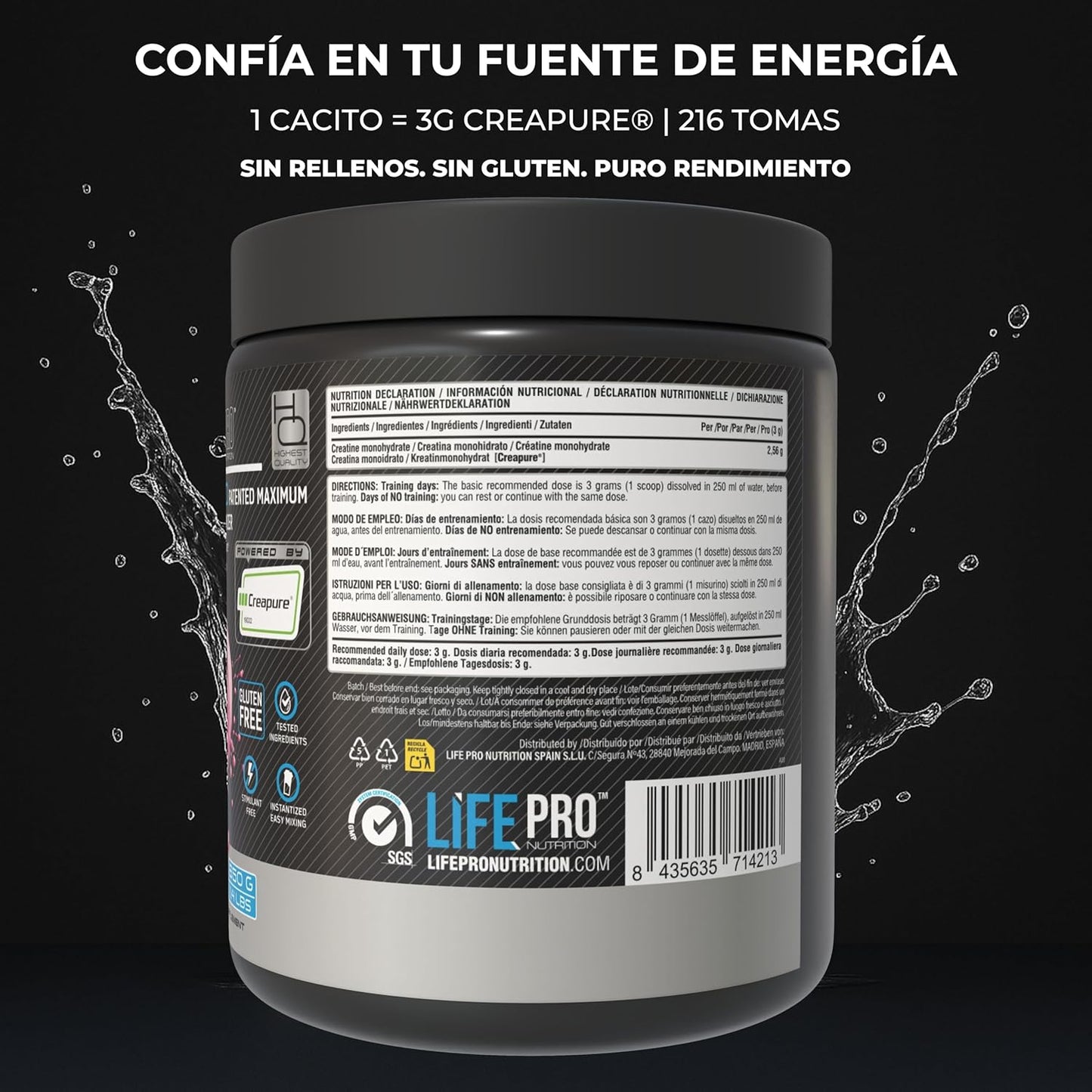 Creatina Monohidratada Creapure Life Pro 650G – Sabor Lollipop – Creatina Micronizada Pura, Hasta 216 Tomas – Sin Gluten, Para Fuerza, Energía Y Recuperación Muscular – Calidad Alemana Garantizada