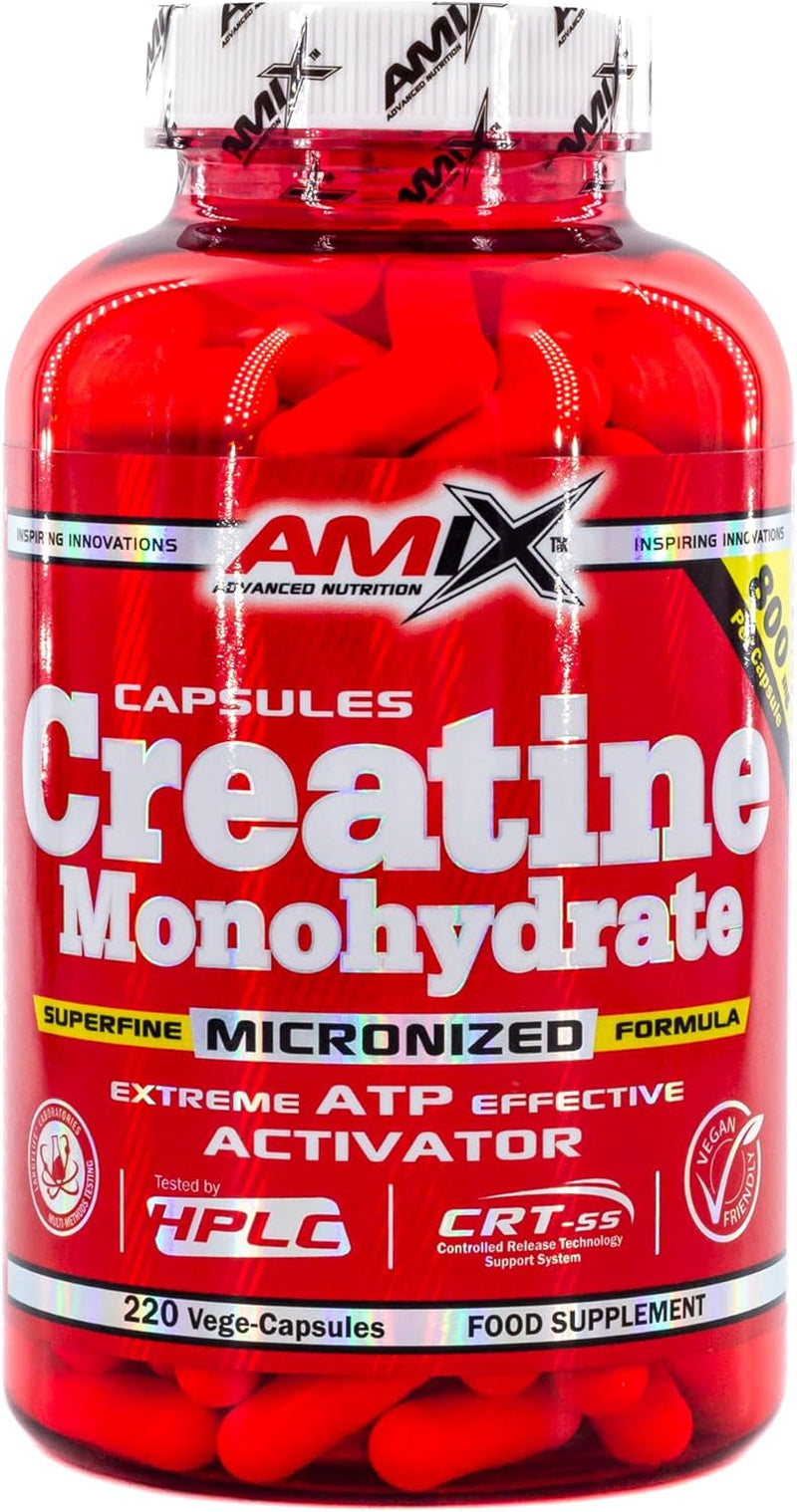AMIX - Creatina Monohidratada - 220 Cápsulas - Complemento Alimenticio - Mejora El Rendimiento Físico - Ideal Para Deportistas - 100% Micronizada - Proteína Masa Muscular