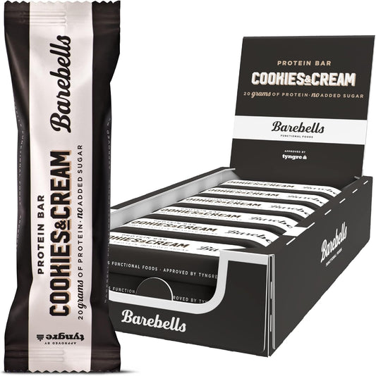 Barebells - Barritas Proteína - 20G Protein X Bar - Baja En Azúcar Y Calorías - Sin Aceite De Palma - Cookies and Cream (12 Barritas X 55G)