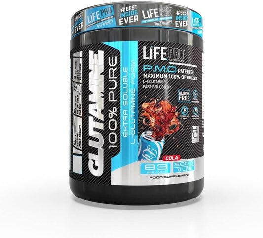 Life Pro Glutamine 500Gr | Suplemento Deportivo De Glutamina Para Contribuir Al Crecimiento Muscular Y Evitar El Catabolismo – L-Glutamina Para La Recuperación Muscular (COLA)