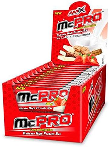 AMIX - Barritas De Proteína Mcpro - 24 X 35 G - Aumenta La Energía Y Conserva La Masa Muscular - Snack Saludable Con Alto Contenido En Proteínas - Sabor Fresa Y Yogurt
