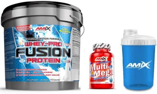 Amix Whey Pure Fusion 4 Kg Fresa + Amix Multi Mega Sport Stack 30 Tablets + Batidor