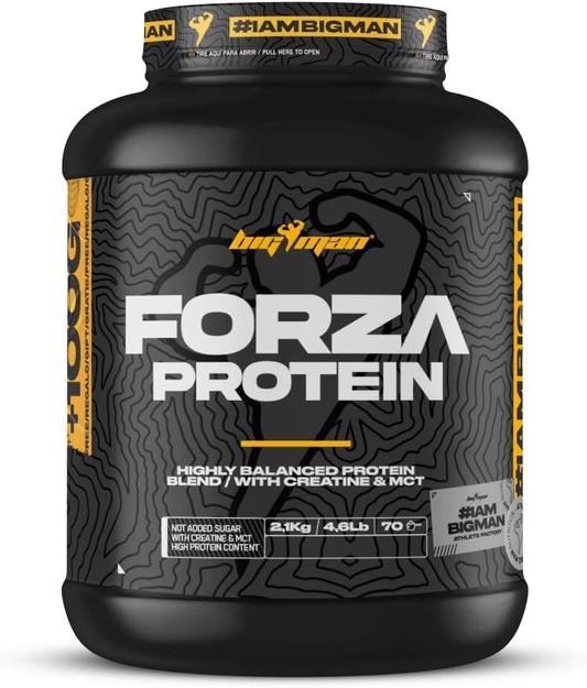 Bigman | Forza Protein 2Kg +100G REGALO | Proteína 80% | Aislado Proteína Soja + Concentrado Proteína Whey | Creatina | Alto Contenido En Proteínas Y Recuperador (2,1Kg, Chocolate Blanco)