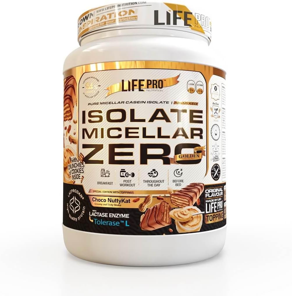 Life Pro Isolate Zero Micellar 900G | Alimento Deportivo Que Aúna Los Beneficios Del Aislado De Caseína Y El Aislado De Suero De Leche (CHOCO NUTTYKAT)