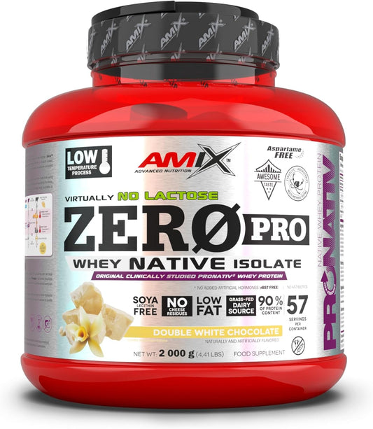 AMIX - Zeropro Protein - Proteína Isolada - Gran Aporte De Aminoácidos - Sin Azúcar - Proteína Natural - Proteínas Para Aumentar Masa Muscular - Sabor Doble Chocolate Blanco - 2 Kg