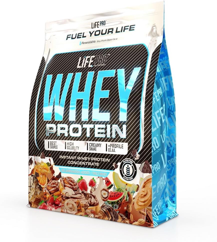 Life Pro Whey 1Kg | Alimento Deportivo, 78% Proteína Concentrado De Suero, Protege Tejidos, Anticatabolismo, Crecimiento Muscular Y Facilita La Recuperación (1 Kg, BAG COOKIES)