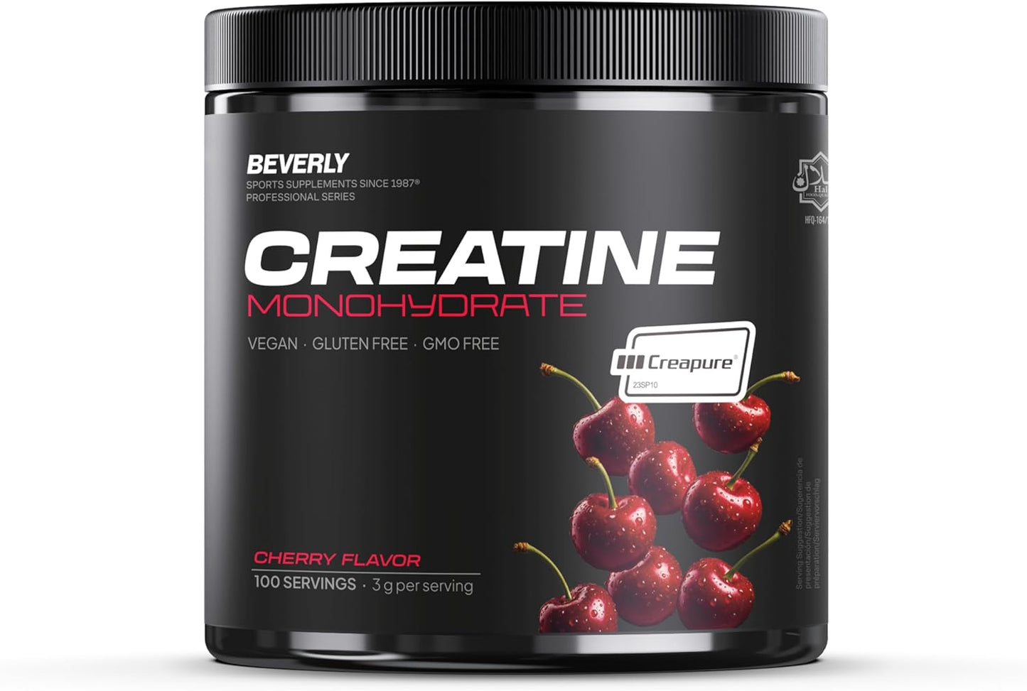 Beverly Creatine - 100% Creapure Con Sello Oficial - 300 G - 100 Servicios - Monohidrato De Creatina Pura Micronizada - Sin Añadidos, Libre De Contaminantes, No-Gmo, Vegana, Sin Gluten (CEREZA)
