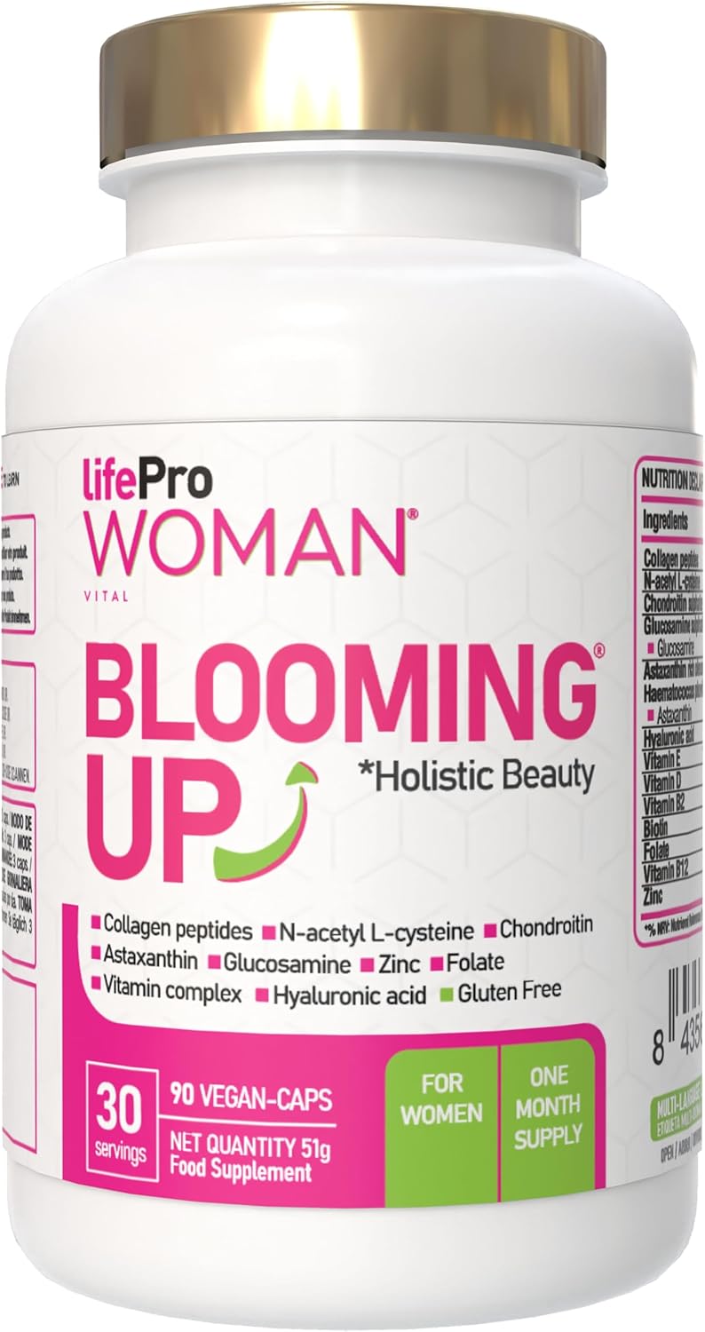 Vitaminas Para El Cabello Con Biotina, Anticaida Pelo Mujer Blooming up - Biotina Cabello Piel Y Uñas + Colágeno Péptidos + Glucosamina Condroitina – Colágeno Hidrolizado Puro Con Zinc Y Astaxantina