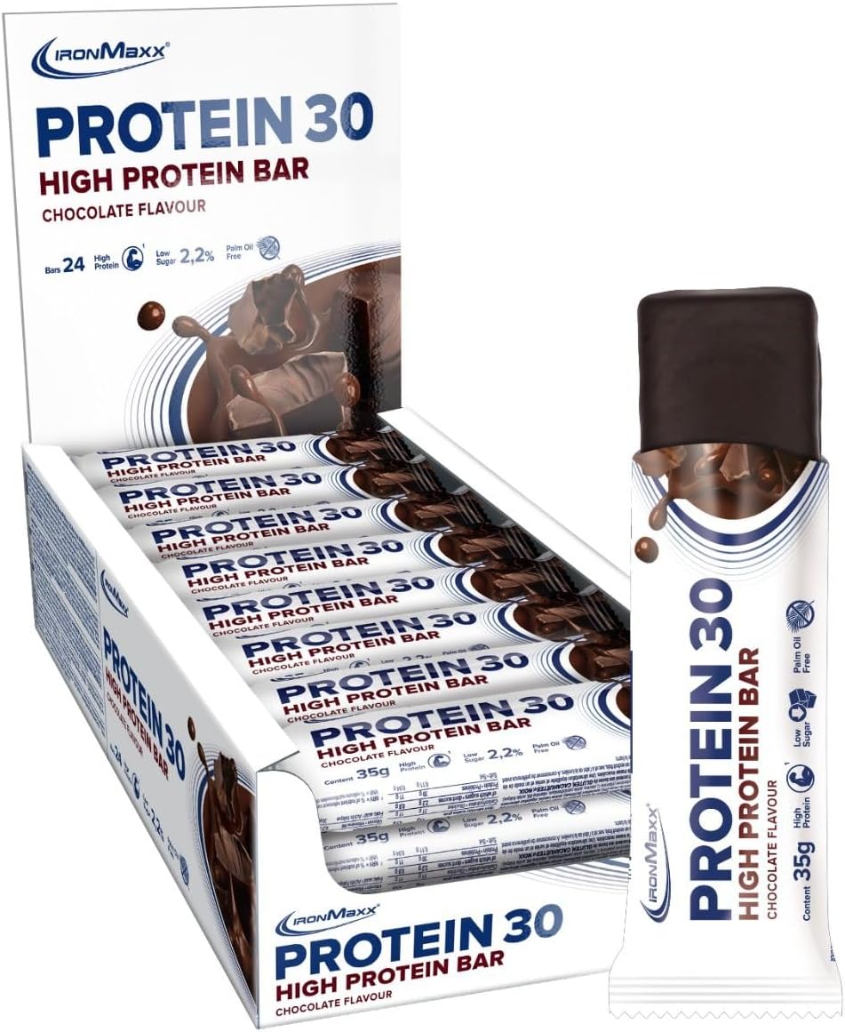 Ironmaxx Proteína 30 Barrita Proteica - Chocolate 24 X 35G | Barrita Proteica Sin Aceite De Palma Y Sin Gluten Con Vitaminas | Adecuado Para Una Alimentación Baja En Azúcar Y Carbohidratos