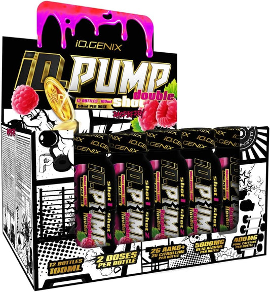 Io.Genix - Io.Pump | Pre Entrenamiento | 12 Viales De 100Ml | 2 Tomas Por Vial | Cafeína, Beta-Alanina, Citrulina Malato, Arginina, Taurina, Inosina (Raspberry)