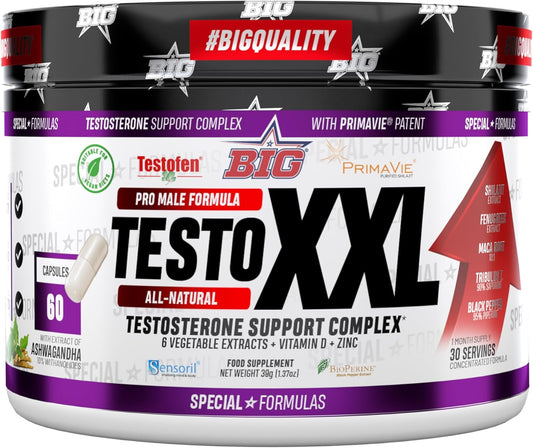 BIG - Testosterona Hombre - 60 Cápsulas - Precursor De Testosterona Natural Para Aumento De Masa Muscular, Energía Y Rendimiento Físico - Extractos Naturales, Maca, Tribulus Terrestris, Shilajit
