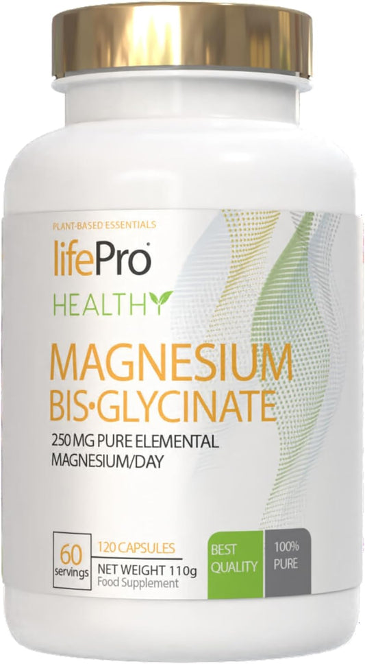 Life Pro Magnesio Bisglicinato 120 Cápsulas, Alta Dosis De Magnesio Glicinato Para Reducir Fatiga Y Estrés, Apoyo Al Sistema Inmunitario Y Muscular, Magnesio De Alta Absorción Y Eficacia
