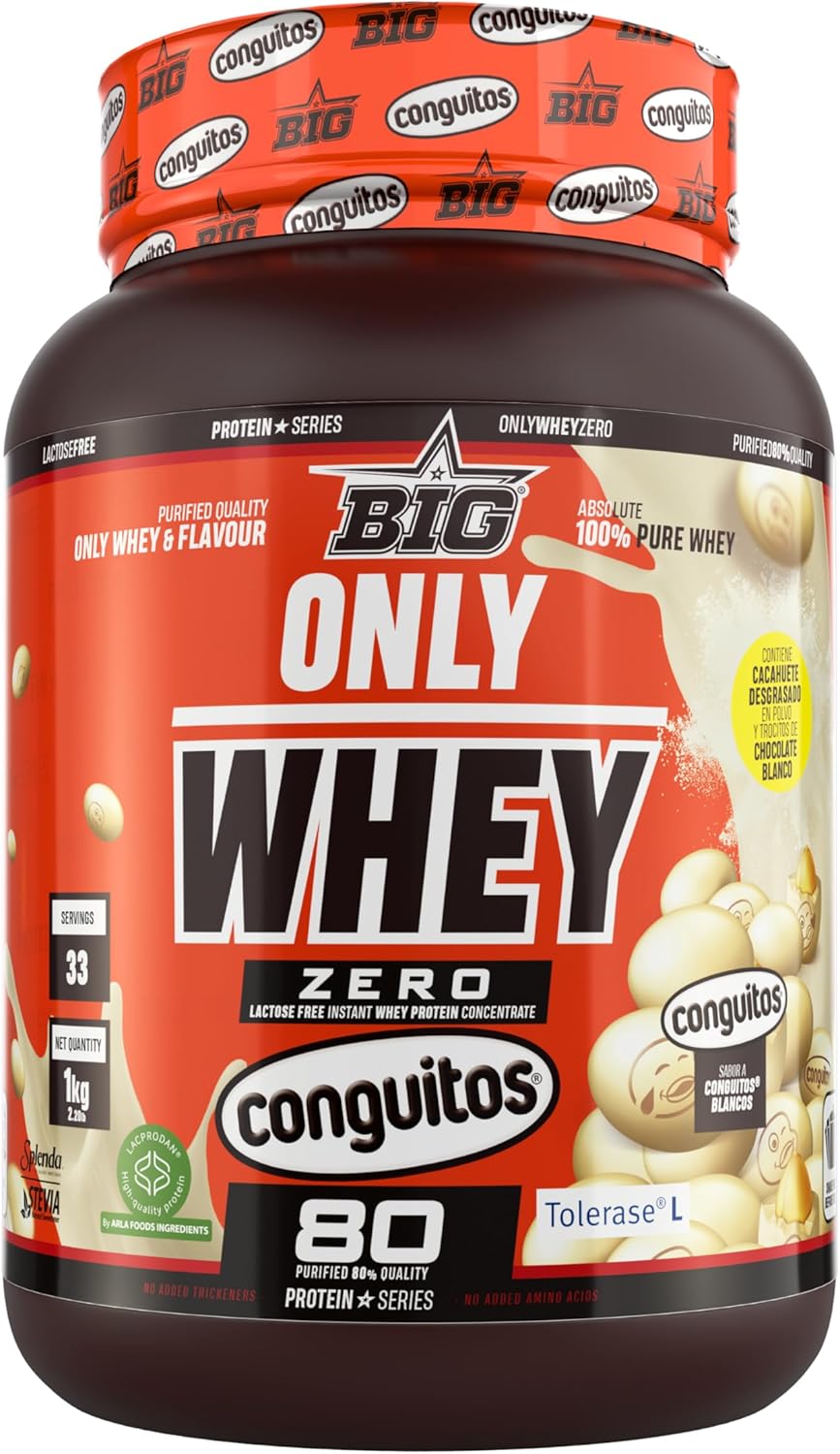 BIG - Proteinas Whey - Proteina En Polvo Para Desarrollo De Masa Muscular Y Recuperación - Materia Prima Premium - Whey Protein Sin Lactosa, Sin Azúcar, Sin Grumos (1Kg, Conguitos White)