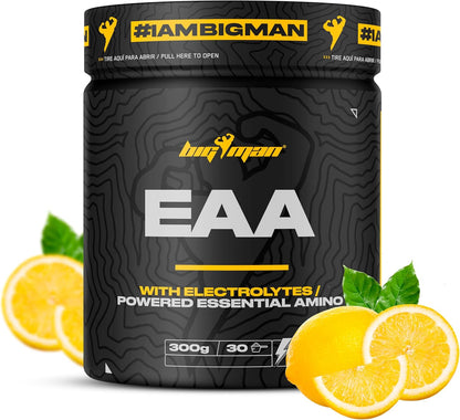 Bigman | EAA + Electrolytes (LIMON) 300Gr + Multivis 30 Caps + Shaker PRO "REGALO" | Amonoacidos Essenciales | Recuperación Muscular | Deportes Resistencia | Fuerza | Isotonico