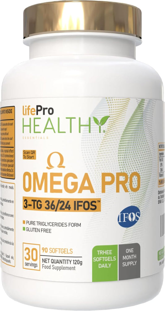Omega 3 IFOS Capsulas 3000Mg Con Vitamina E, 30-90 Tomas - Life Pro Healthy, 35% EPA Y 25% DHA, 3000Mg Por Dosis Diaria, Suplemento Para La Salud Cardiovascular, Aceite De Pescado Puro Y Destilado