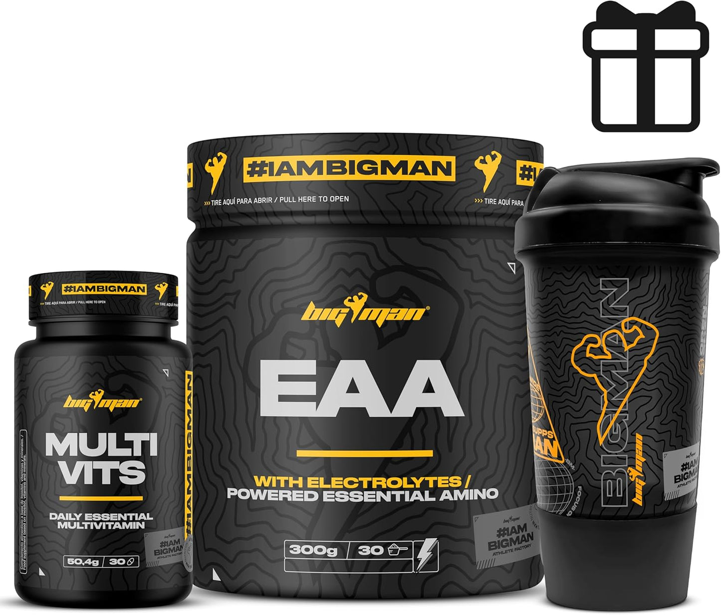 Bigman | EAA + Electrolytes (LIMON) 300Gr + Multivis 30 Caps + Shaker PRO "REGALO" | Amonoacidos Essenciales | Recuperación Muscular | Deportes Resistencia | Fuerza | Isotonico