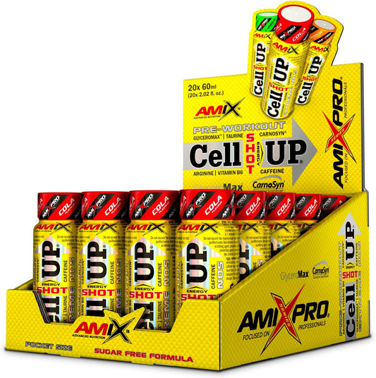 Amix - Cellup Shot - Suplemento Alimenticio - Contiene Cafeína - Aumenta La Fuerza Y Congestión Muscular - Fórmula Pre-Entrenamiento - Nutrición Deportiva - Sabor a Cola - 20 Viales De 60 Ml
