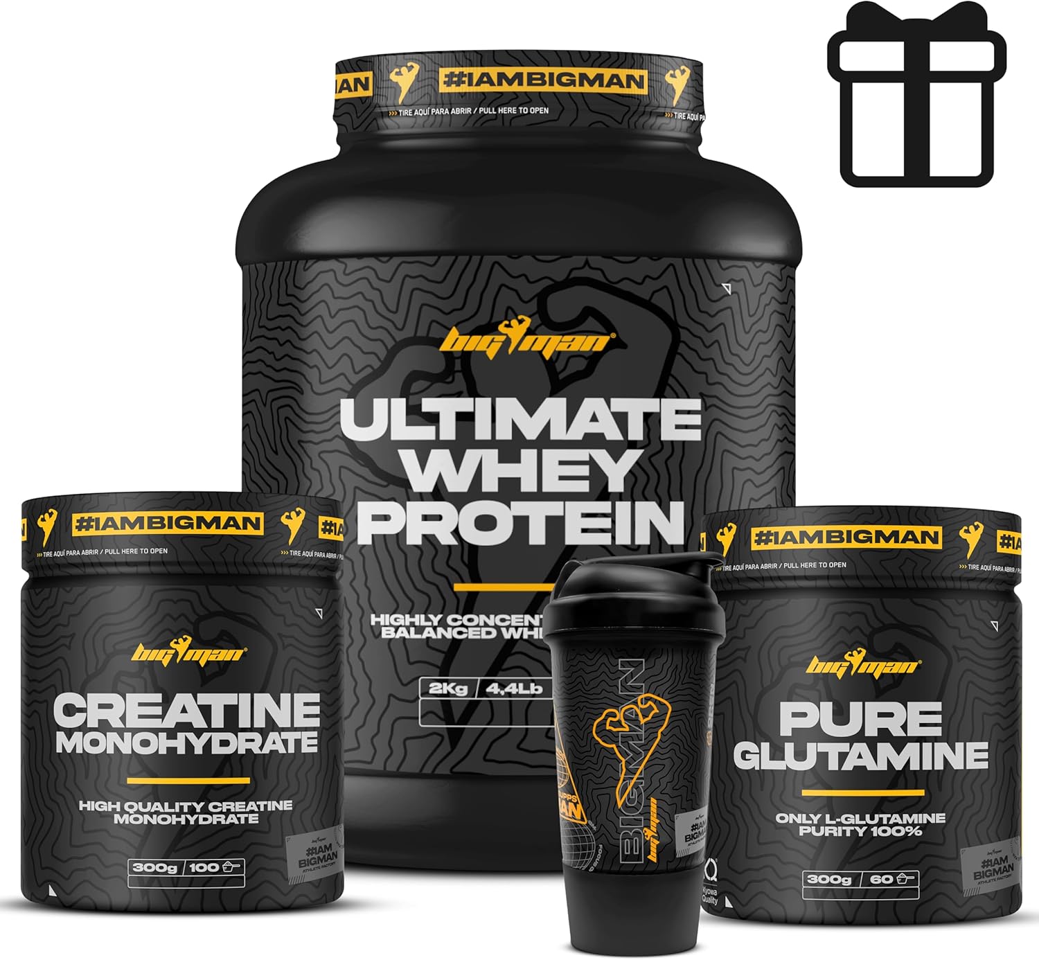 Pack Bigman | Ultimate Wehy Proteína 2Kg (Chocolate Blanco) + Creatina 300 Gr + Glutamina 300Gr + Shaker PRO | Fuerza, Resistencia | Masa Muscular | Tonificación Muscular | Recuperación Muscular