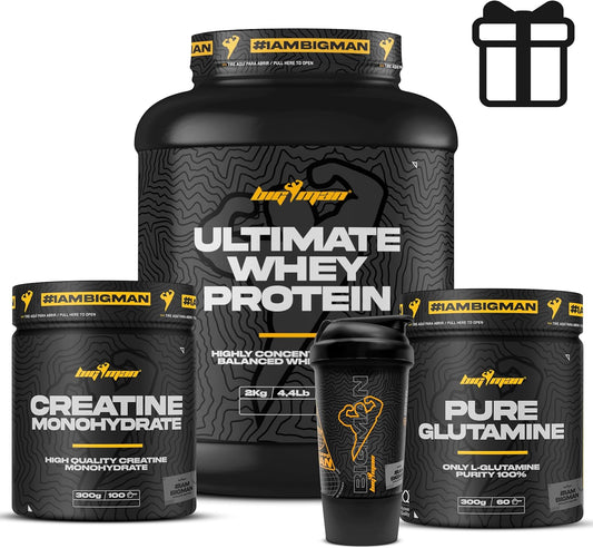 Pack Bigman | Ultimate Wehy Proteína 2Kg (Chocolate Blanco) + Creatina 300 Gr + Glutamina 300Gr + Shaker PRO | Fuerza, Resistencia | Masa Muscular | Tonificación Muscular | Recuperación Muscular