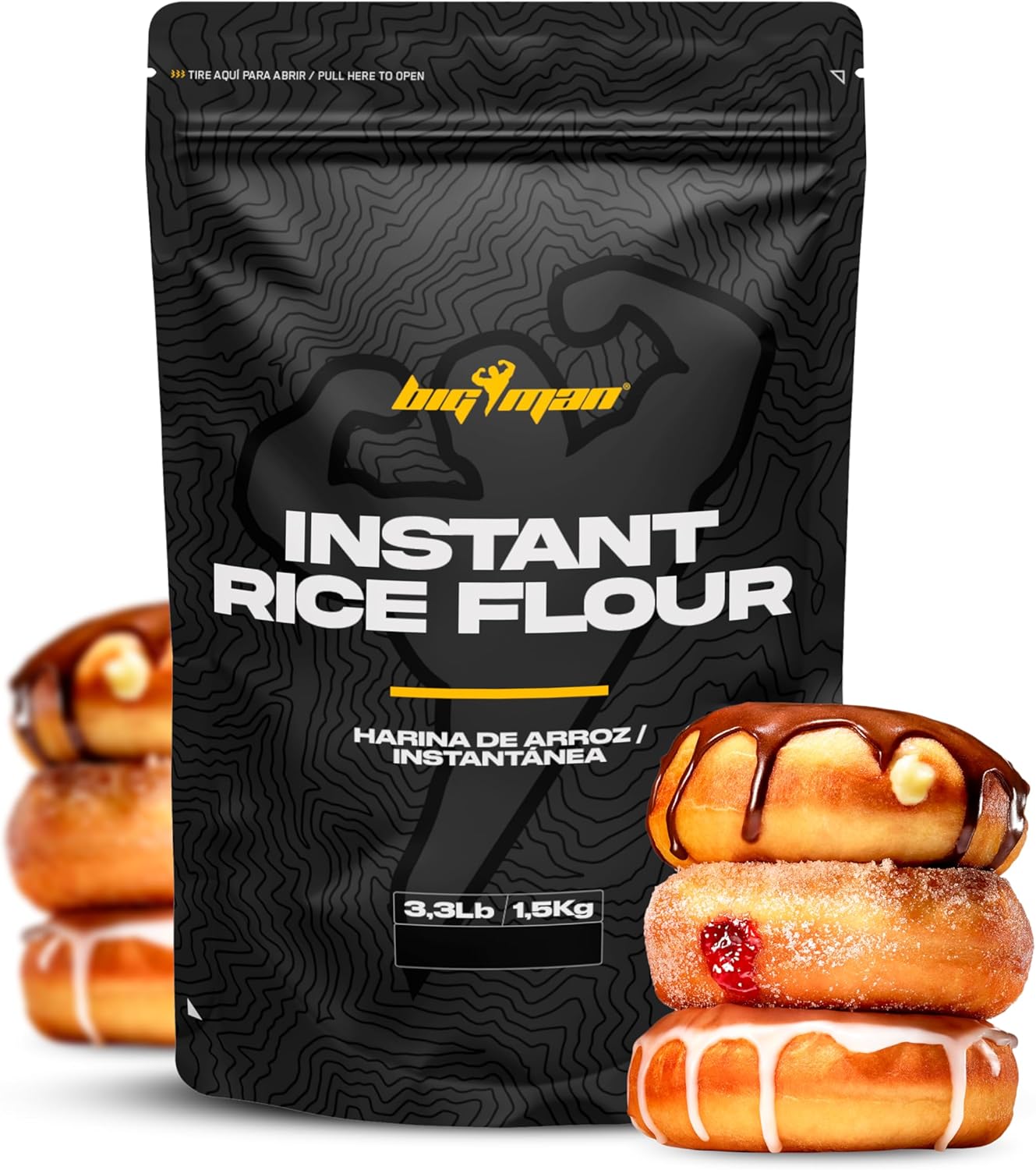 Bigman | Harina De Arroz 1,5Kg (Donut) | Carbohidratos De Lenta Asimilación | Mejores Hidratos Para Tus Recetetas | Tortitas Harina | Ganancia Muscular