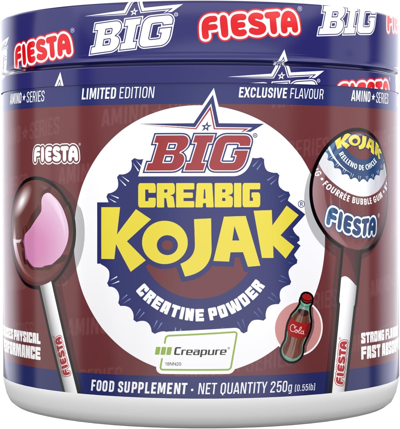 BIG - Creatina Creapure ® - Creatina Monohidratada Creapure En Polvo, Rendimiento Físico Y Recuperación - Materia Prima Premium - Monohidrato De Creatina De Rápida Absorción, Vegana (250G, Cola)
