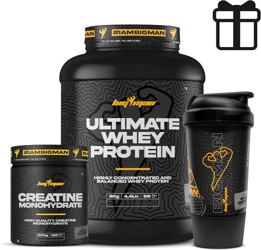 Pack Bigman Ultimate Whey Proteína 2Kg (Cookies) + Creatina 300Gr + Shaker PRO "REGALO" | Fuerza, Resistencia | Masa Muscular | Tonificación Muscular | Recuperación Deportiva