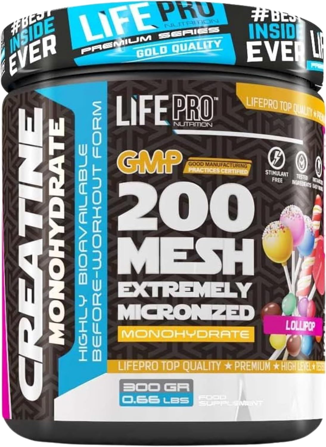 Life Pro Creatina Monohidratada 200 Mesh Micronizada 300G, Creatina Polvo Micronizada Con 99.9% Pureza, Aumenta Resistencia Y Fuerza, Absorción Rápida, Entrenamiento Y Rendimiento Deportivo