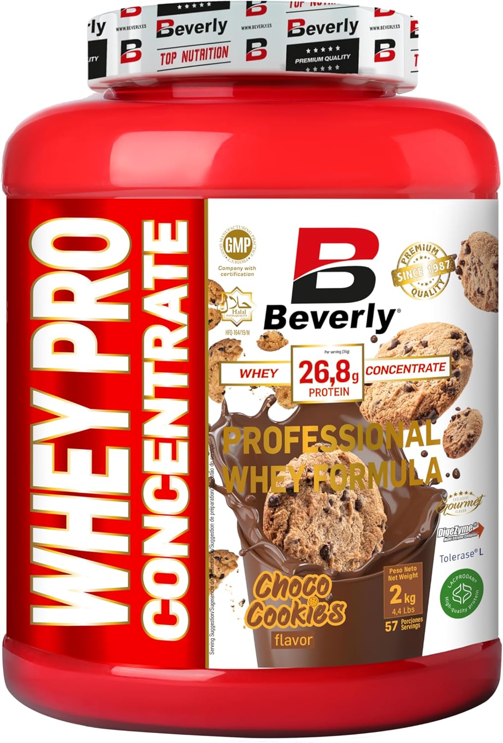 Beverly Whey Pro - Concentrado De Proteína De Suero Whey - 2 Kg - 28 G De Proteína Por Ración - 58 Servicios - Tonifica Y Aumenta La Masa Muscular (2 KG, Chocolate Cookies)