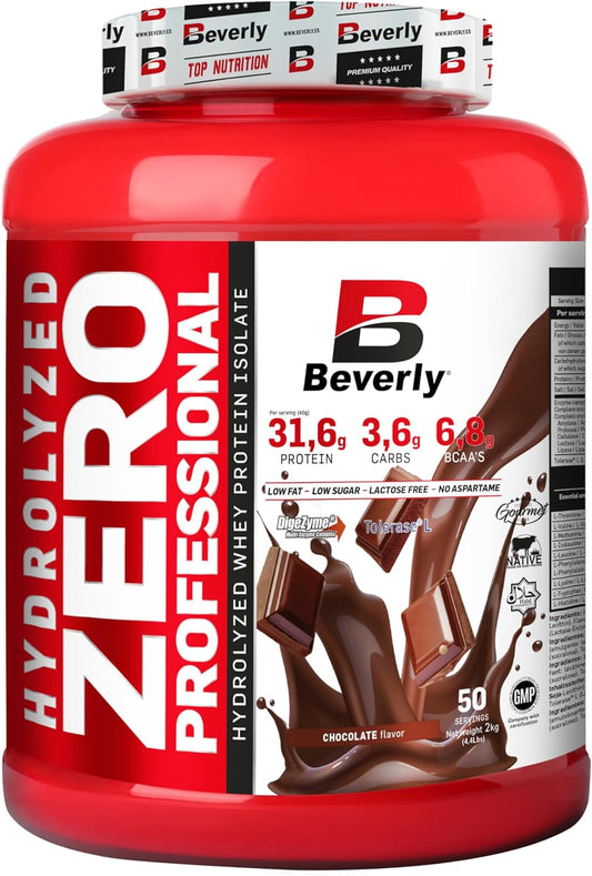 Beverly Hydrolyzed Zero - Proteína Hidrolizada De Suero Whey Con Digezyme Y Tolerase - 2 Kg - 55 Servicios - Excelente Digestibilidad - Mayor Rendimiento Deportivo - Sabor (2 Kg, Chocolate)