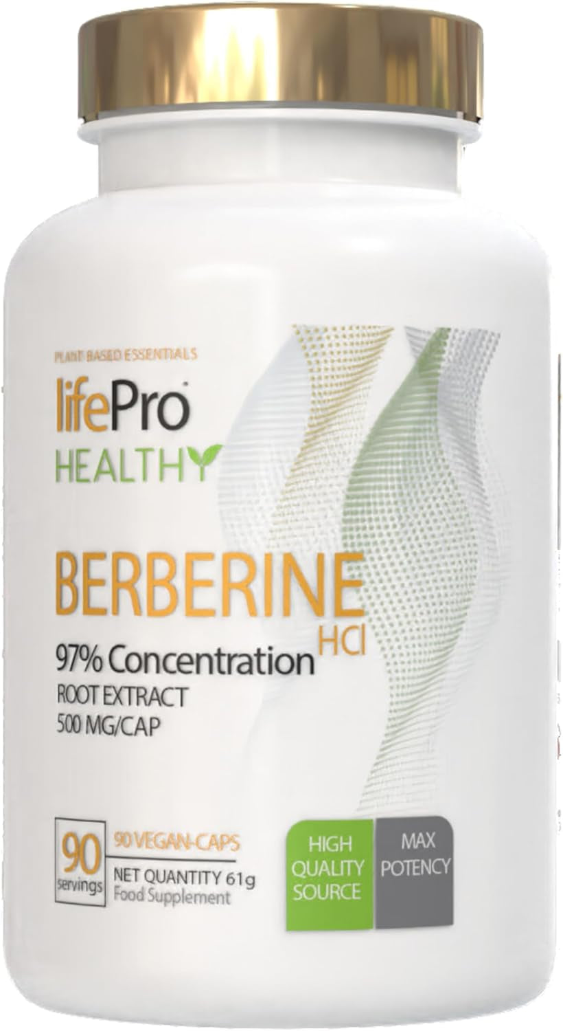 Life Pro Berberina 500Mg Hasta 1500Mg Pura, Alta Concentración Berberina Hcl 97%, Apoyo En Resistencia a La Insulina Y Perfil Lipídico Saludable, Pureza Certificada En España, Vegano