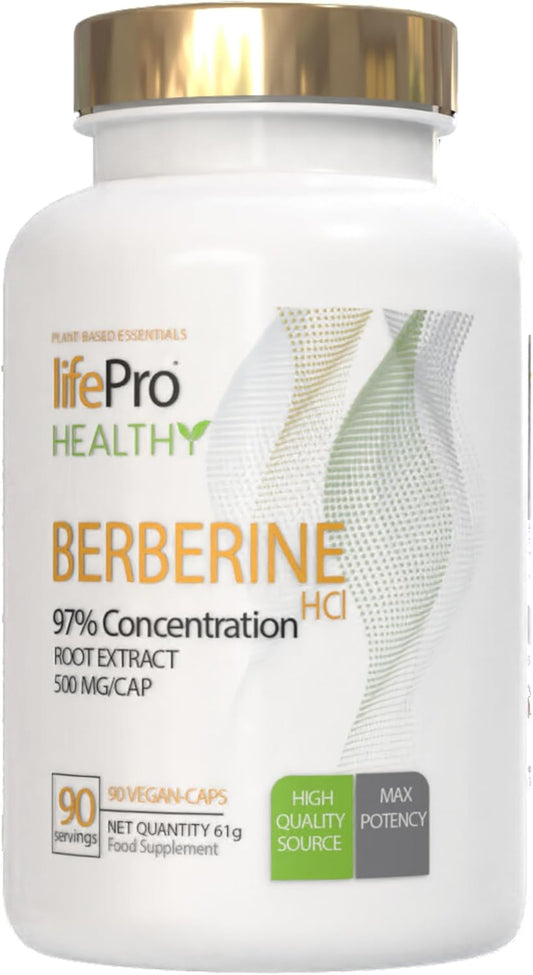 Life Pro Berberina 500Mg Hasta 1500Mg Pura, Alta Concentración Berberina Hcl 97%, Apoyo En Resistencia a La Insulina Y Perfil Lipídico Saludable, Pureza Certificada En España, Vegano