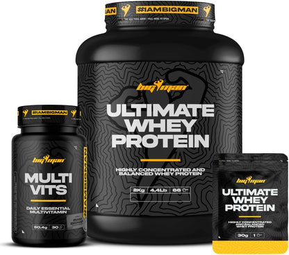 Pack Bigman Ultimate Whey Protein 2 Kg + MULTI VITS Perlas 30 Caps + MUESTRAS | Aumenta El Crecimiento Muscular | Entrenamientos Intensos | Máxima Asimilación (2 KILOS, Vainilla Canela)
