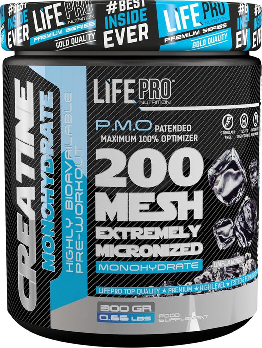 Life Pro Creatina Monohidratada 300g | Creatina Micronizada 99.9% Pureza, Aumenta Fuerza y Resistencia, Absorción Rápida