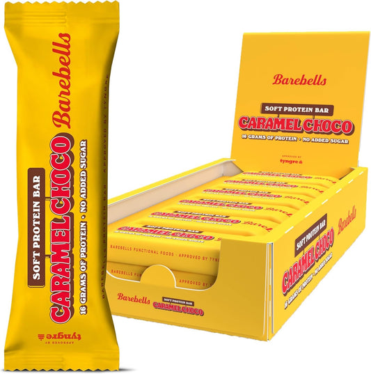 Barebells Soft Bar Caramel Choco – 20 g Proteína, 12 x 55 g, Bajas en Azúcar y Calorías, Sin Aceite de Palma