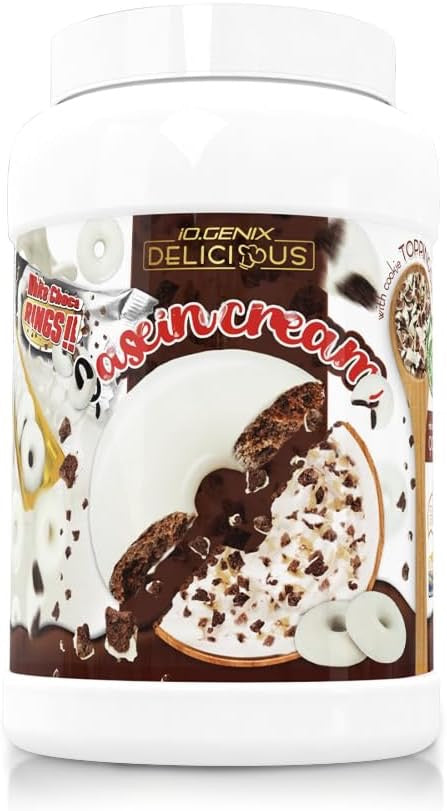 Io.Genix Casein Cream 900 g - Caseína Micelar con Toppings y Aromas Naturales (Black Cookies Chocolate)