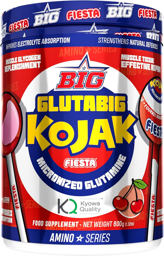 BIG - Glutamina - L Glutamina Micronizada Kyowa® Para Recuperación Muscular - L-Glutamina Kyowa ® - L-Glutamina Materia Prima Premium Con Sabores Exclusivos - 3 Meses De Suministro (600G, Sabor Kojak)