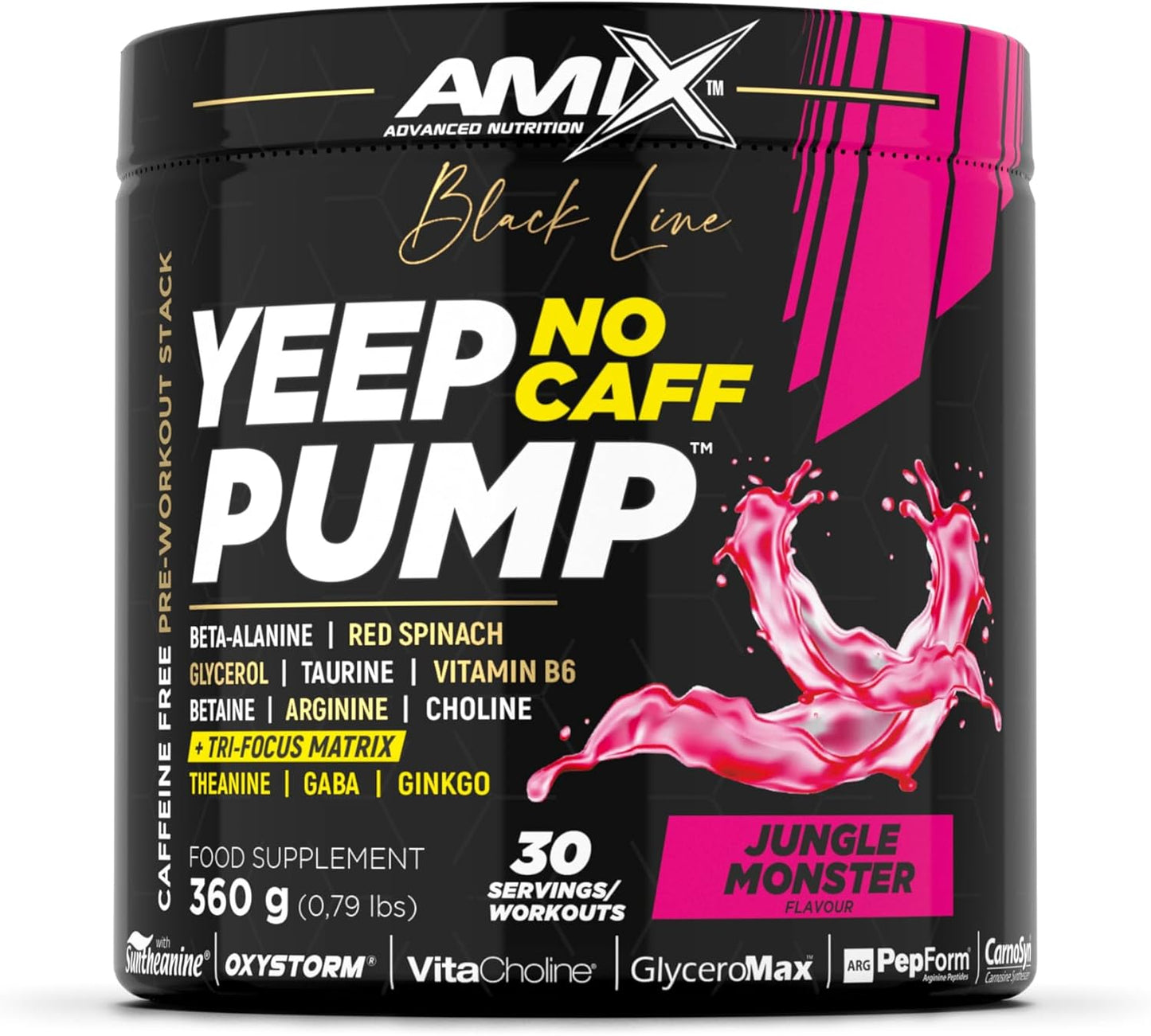 Amix- Black Line- YEEP PUMP NO CAFF - 360 GR - PRE-ENTRENO - Sabor Jungle Monster